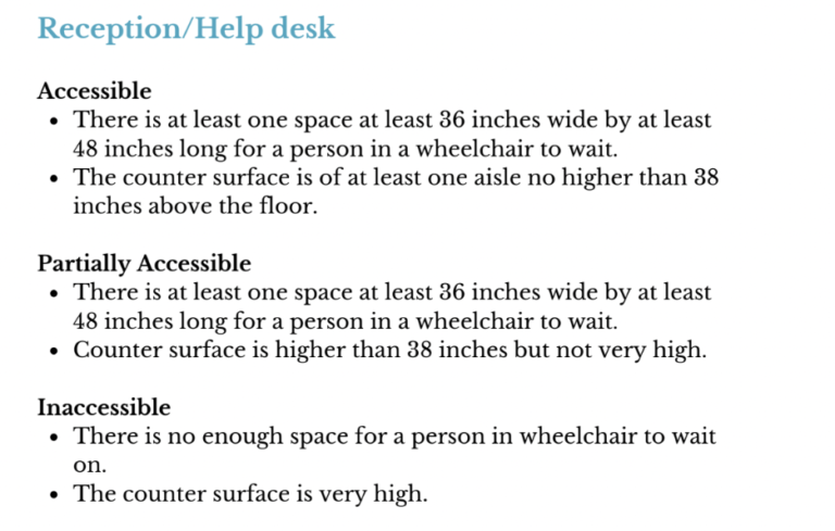 screenshot of accessibility guideline for reception desk